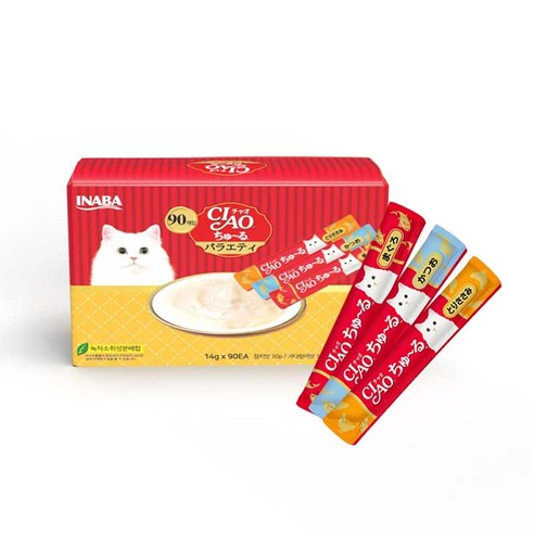 이나바 챠오츄르 고양이간식 버라이어티팩 (참치/가다랑어/닭가슴살) 90P, 90개, 14g, 참치맛 가다랑어맛 닭가슴살맛 버라이어티