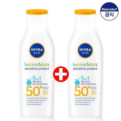 니베아 키즈 센서티브 프로텍트 앤 플레이 선 로션 SPF50+ PA++++, 2개, 200ml