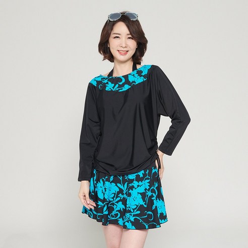 일리카이 여성용 샤랄라 루즈핏 쓰리피스 수영복 세트, 블랙+블루