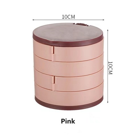 [SW] 보석 보관 상자 다층 회전 플라스틱 보석 스탠드 귀걸이 반지 상자 화장품 미용 컨테이너 정리 거울, 분홍색