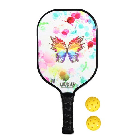 Pickleball 패들 2 공 PU 그립 탄소 섬유 얼굴 초보자 체육관을위한 휴대용 라켓, 나비