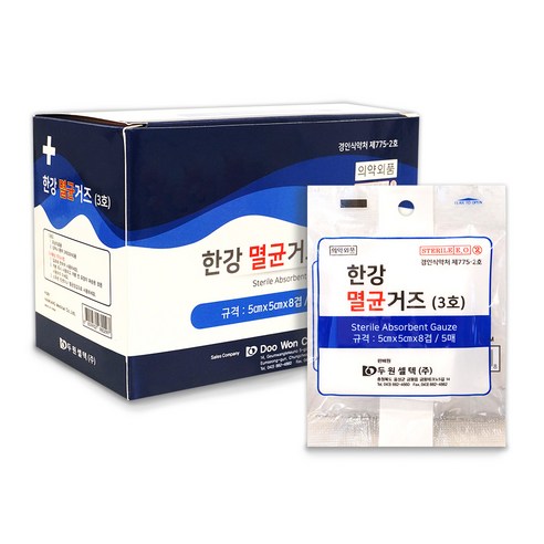 두원셀텍 한강멸균거즈(3호) 5cmX5cm 상처보호 순면거즈, 3개, 20포