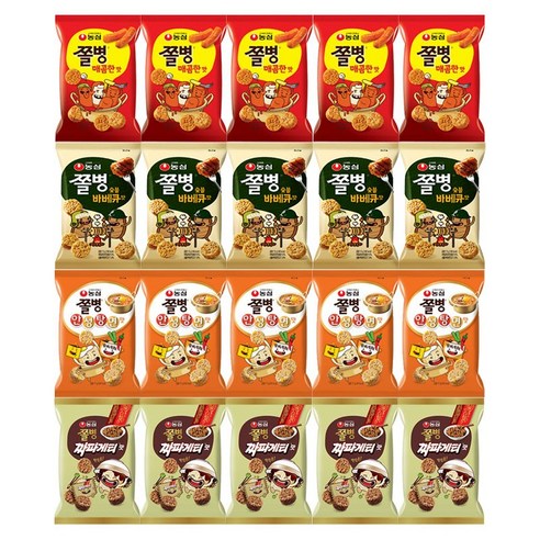 쫄병스낵4종세트 매콤한맛5개+바베큐맛5개+안성탕면맛5개+짜파게티맛5개