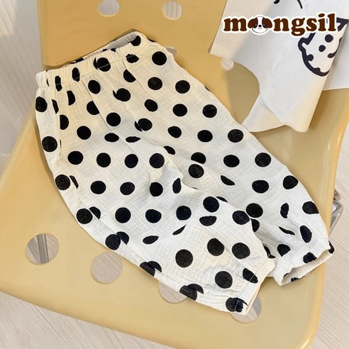 몽실이 거즈면 패턴 배기팬츠