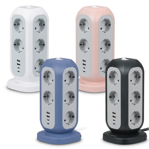 PANWEST multi-tower 1122 15구 4000W 고용량 멀티탭 타워형 컬러 USB-A 2개 USB-C 2개 선길이 2미터 KC인증제품, 2m, 화이트, 1개