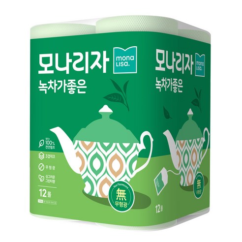 모나리자 녹차가 좋은 천연펄프 3겹 롤화장지, 30m, 12개입, 1개