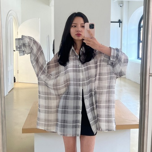 [5XL] 여리핏/올핏 쉬폰st 쿨 체크남방(셔츠) 2color