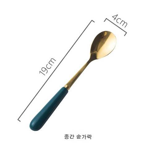 Coolife 북유럽 크리 에이 티브 세라믹 과일 포크 커피 스푼 스테인레스 스틸 식기 문 케이크 나이프 포크 짙은 녹색 스테이크 나이프 포크 스푼 Coolife, 하나, 티타늄 라운드 스푼