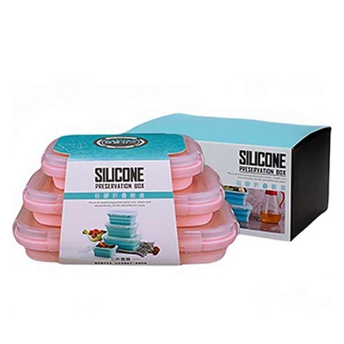 실리콘 접이식 밀폐용기 세트 핑크, 1개, 350ml + 500ml + 800ml