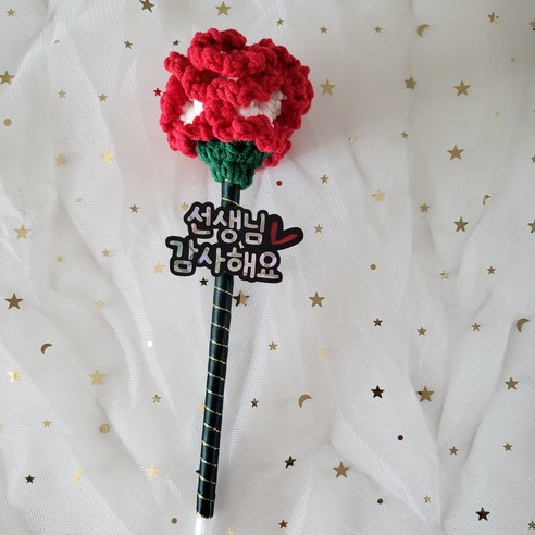 스승의날 선생님선물 카네이션볼펜 핸드메이드 손뜨개카네이션, 선생님감사해요, 레드화이트