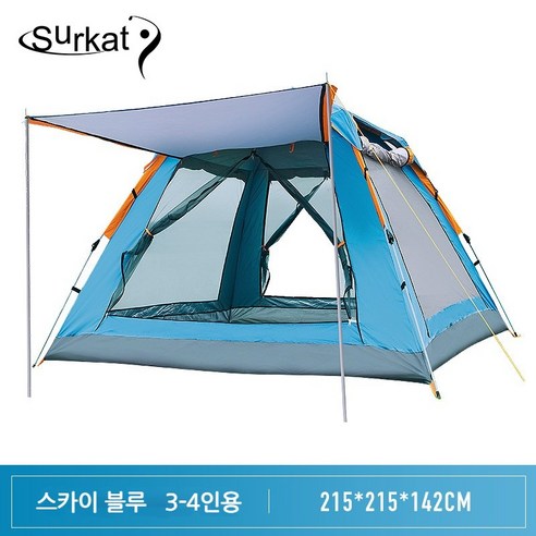 Surkat 원터치 텐트 자동 휴대용 캠핑그늘막텐트 간편한 방수 캠핑텐트, 스카이블루, 5-8인용