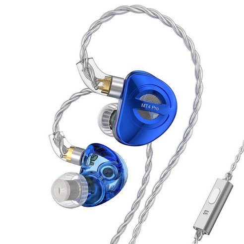 TRN MT4 PRO 듀얼 다이내믹 드라이버 IEM, Blue, With Mic