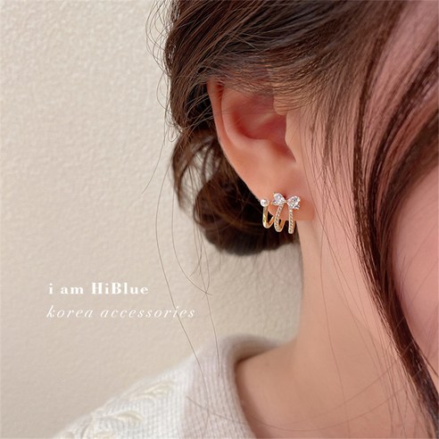 ONAKY S925 실버 바늘 한국 소형 다이아몬드 리본 귀걸이 기질 개성 귀걸이 패션 블라인드 귀걸이 여성 도매