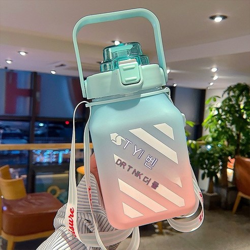 ANIASAI 여름 대용량 큐티 빨대 주전자 휴대용 플라스틱 컵 아이디어 물컵, Green_1500ml
