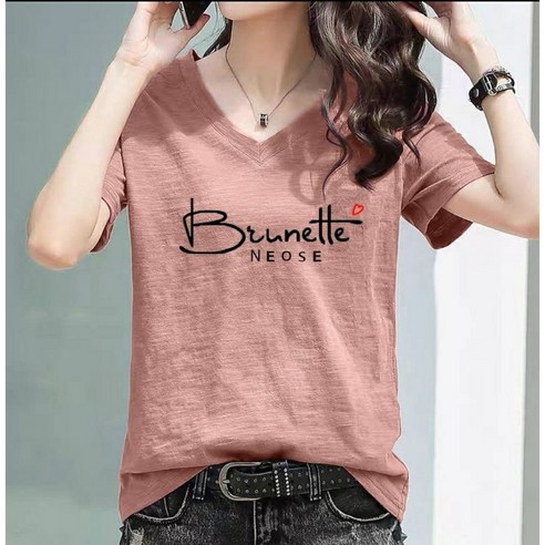 (바로배송)3808 브이넥 슬림핏 면티 여성 반팔티 스판티 슬림핏 여름 티셔츠 베이직 반소매