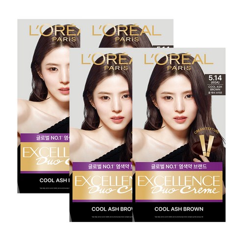 로레알파리 엑셀랑스 크림 더블튜브 염모제, 5.14호 쿨 애쉬 브라운, 4개