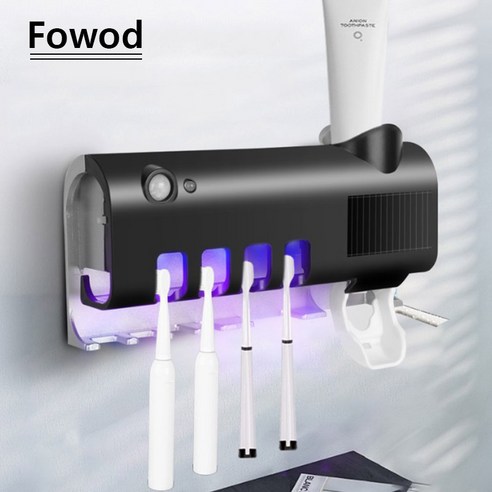 Fowod 가정용 다용도 더블케어 칫솔살균기 광에너지 충전 USB 충전식 벽걸이 건조기 칫솔살균기, 블랙