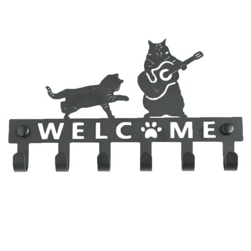 Retemporel 벽 마운트 코트 랙 후크가있는 고양이 선반 복도 주방 사무실 2 용 장식 후크 랙 타월, 1개, 검은 색