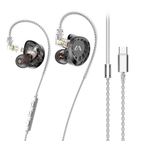 Lafitear LF4 다이나믹 & 밸런스드 아머처 하이브리드 HIFI 유선 이어폰 C 타입 마이크 포함, 블랙