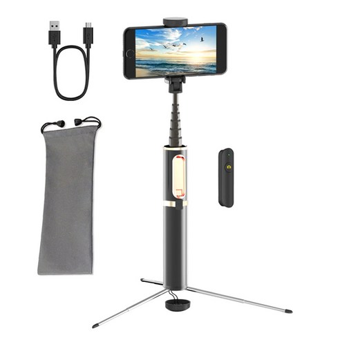 셀루미 라이팅 무선 블루투스 셀카봉 삼각대, SEL-LT750(샤이닝 레드), 1개