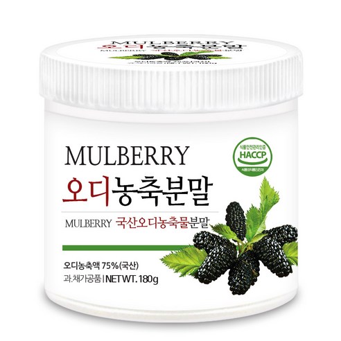 푸른들판 국산 오디 농축 분말 가루 뽕나무 열매 뽕열매 차 파우더 멀베리 mulberry, 2개, 180g