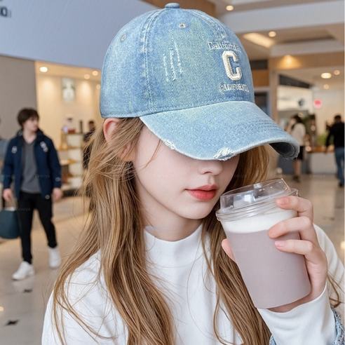 SUNALIFE 자수 청모자 데님 빈티지 모자 남녀공용 야구 캡모자 4color