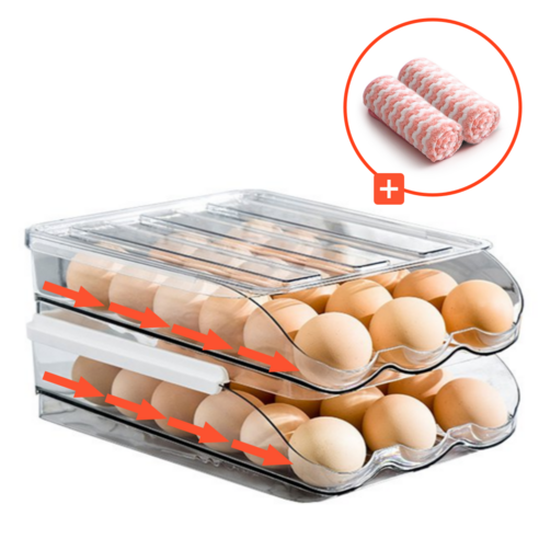 홈디메르 에그슬라이딩 계란 트레이 보관함 2단 적층형 36구, 투명색2단