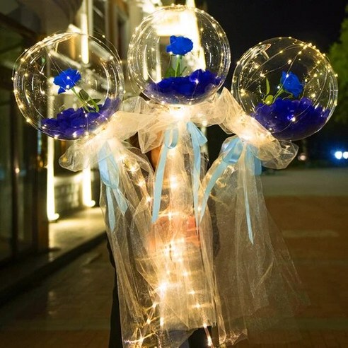 Led 풍선 장미 생일 선물 팩 웨딩 장식 생일 소녀 공 발렌타인 데이 Led 풍선 장미 꽃다발, 파란색