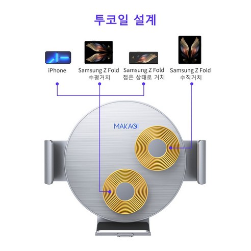 MAKAQI 차량용 갤럭시 Z 폴드4 / 3 고속 무선 충전 거치대