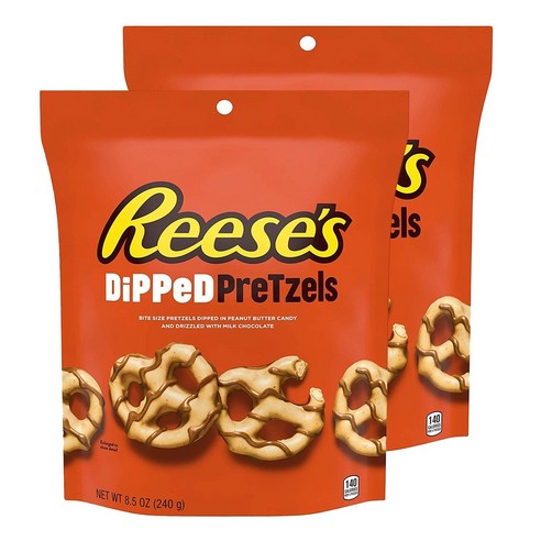 리세스 딥 프레첼 인 피넛 버터 캔디 앤 드리즐드 밀크 초콜릿, 240g, 2개