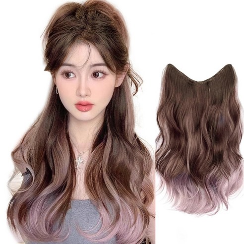 가발위드 옴브레 투톤 웨이브 붙임머리 브릿 포인트 시니온 가발, 1개, 라이브라운 애쉬핑크