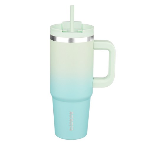 bjpkpk 스테인리스 스틸 탈착식 손잡이 보온 텀블러 빨대 포함, 그라데이션 민트, 1개, 900ml