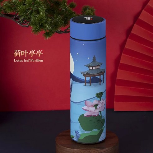 LED 온도표시 보온병 온도컵 혼합색 500ml, 연꽃잎