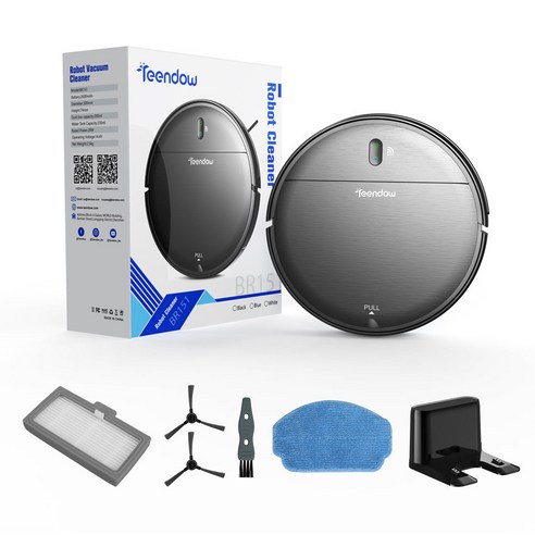 [2024년형]Teendow 물걸레 로봇청소기+물걸레 패드*1+필터*1+사이드 브러시*2+1년보증, 블랙, BR151