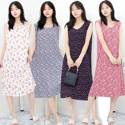 하랑이플 냉장고민소매원피스 냉장고바지 빅사이즈원피스 여름 원피스 잠옷 엄마옷 미디원피스(무릎길이)