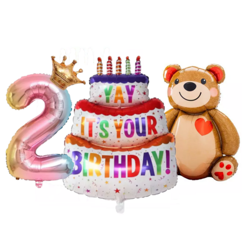 파파 파티 곰돌이 풍선 생일 파티 숫자 풍선 세트, 1세트, 케잌세트 2