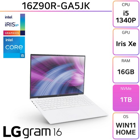 LG전자 그램16 16Z90R-GA5JK, WIN11 Home, 16GB, 1TB, 화이트