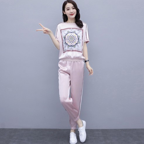스포츠 캐주얼 세트 여성 여름 여성복 패션 기질 감령 롱 팬츠 2종 세트