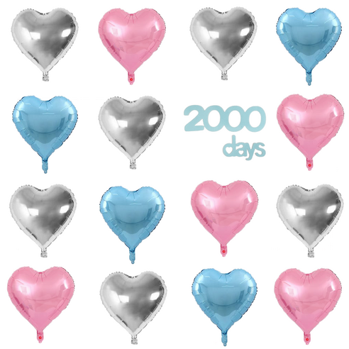 파파 파티 하트 풍선 세트 기념일 생일 포토월 DIY, 1세트, 실버6/핑크6/블루6 + 2000days