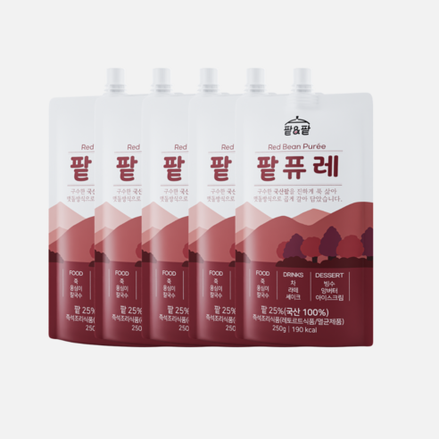 [팥&팥] 국산팥 무가당 팥퓨레 팥앙금 (레시피 동봉), 5개, 250g