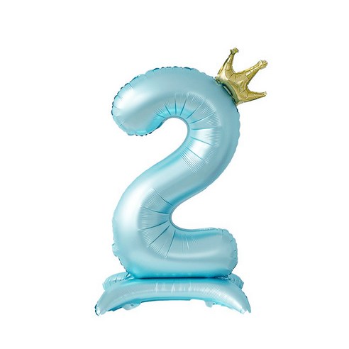올리브파티 생일 스탠딩 왕관 은박 숫자 풍선 블루, 숫자2, 3개