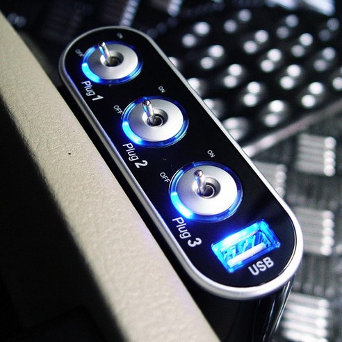 아이팝 차량용 스위치 USB & 3구 멀티소켓 시거잭 충전기, 1개, 1개