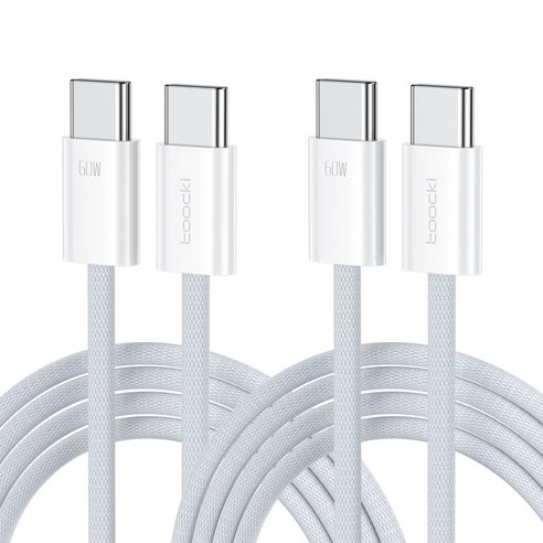 Toocki PD 60W CtoC 480Mbps 초고속 충전 케이블, 2개, 화이트, 2m