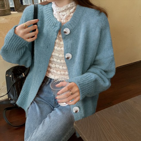 울 가디건 루즈핏 여성 라운드 니트 간절기 스웨터