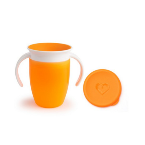 먼치킨 미라클 360 손잡이컵 뚜껑 세트, 오렌지, 1세트