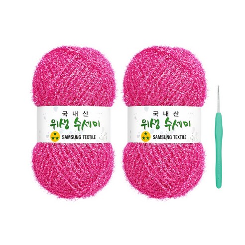 울클럽 사각 웨이브 수세미 DIY 위생수세미실 2볼세트(동영상제공), 725 네온라즈베리, 725 네온라즈베리