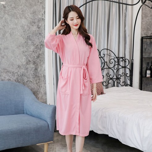 DFMEI-Y 얇은 목욕 가운 목욕 가운 남성 여름 흡수 속건 잠옷 남자 대형 잠옷 진 야외 홈, {"패션의류/잡화 사이즈":"XL 적합 172 무게 150kg 미만"}, DFMEI 복숭아 핑크 여성