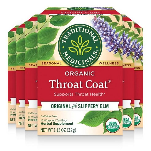 Pack of 6 Throat Coat Original Traditional Medic 6개 팩 목 코트 오리지널 전통 약용 차 유기농 목 코트 목 건강 지원 96티백, 1개, 90.72g