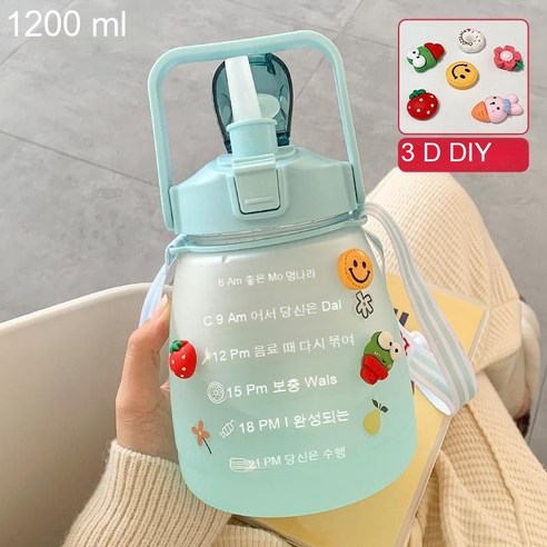ANIASAI 여름 대용량 큐티 빨대 주전자 휴대용 플라스틱 컵 아이디어 물컵, 색깔1_2L   64OZ