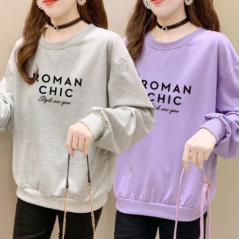 1+1 스타일아유 여성용 긴팔 티셔츠 romanchic 레터링 면혼방 오버핏 특양면 맨투맨[AYG8TS0217]
